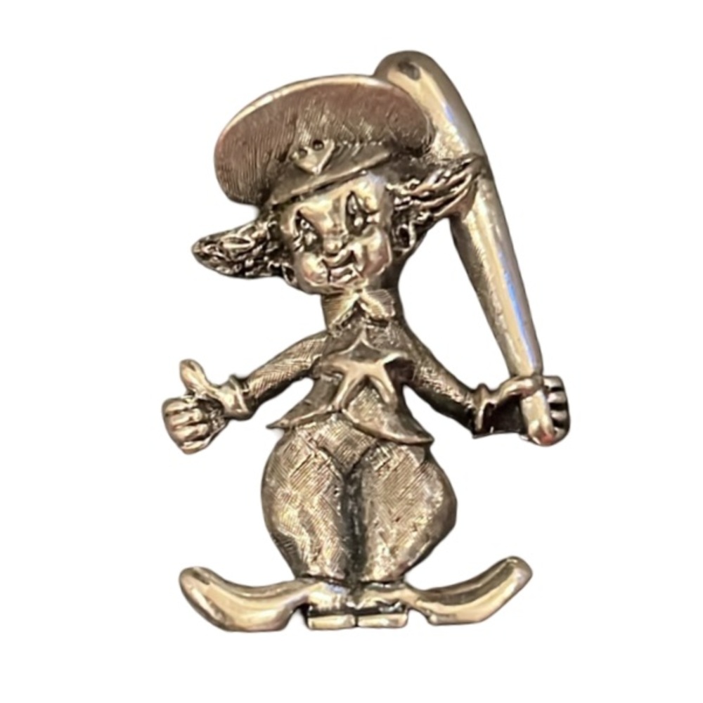 Vintage Silver Plated Tortolani Child Sherif Clown Figural Metal Brooch